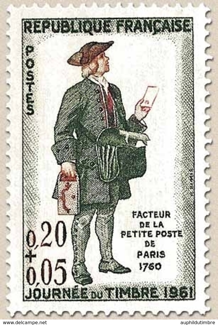 Journée Du Timbre. Facteur De La Petite Poste De Paris, 1760  20c. + 5c. Vert Foncé, Rouge Et Bistre Y1285 - Neufs