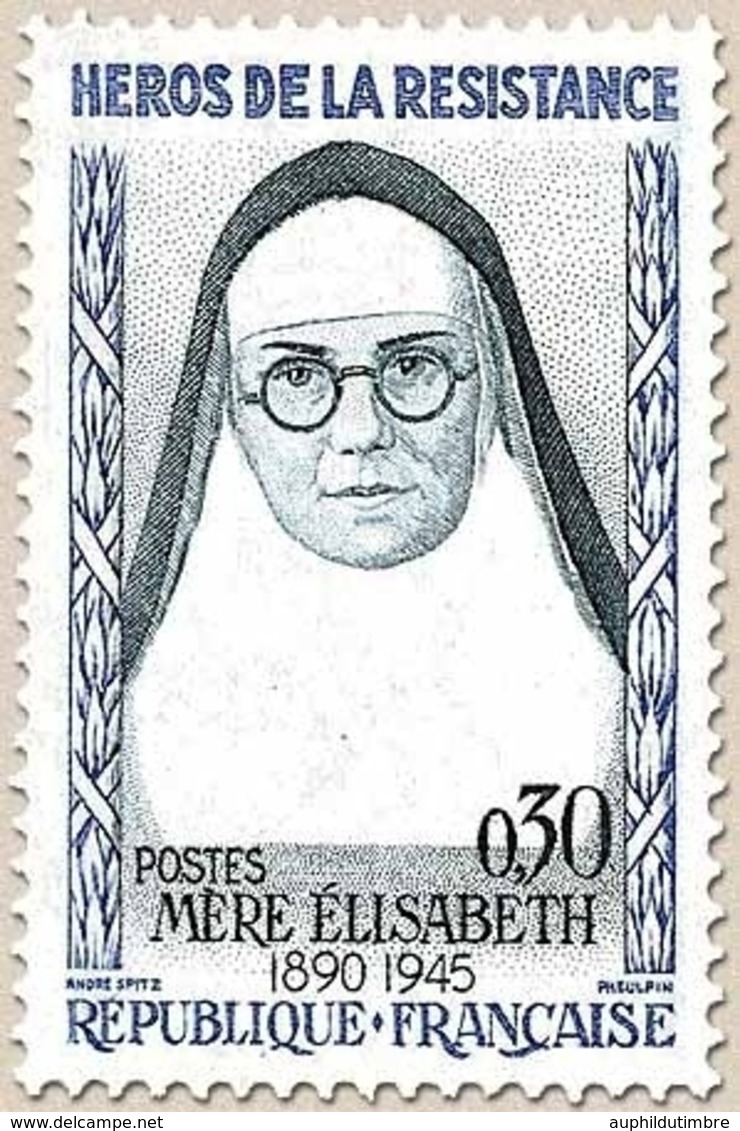 Héros De La Résistance (5e Série) Mère Elisabeth  30c. Outremer Et Gris-vert Y1291 - Neufs