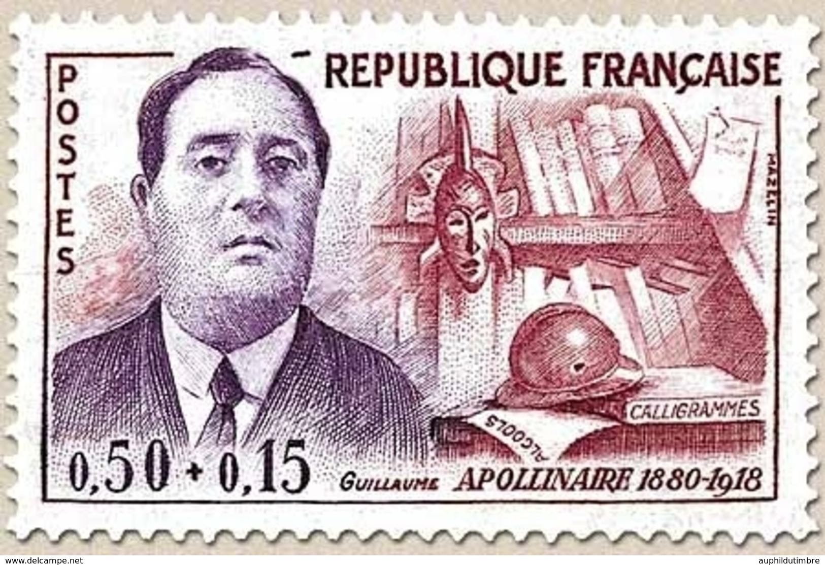 Célébrités. Guillaume Apollinaire Et évocation De Ses œuvres  50c. + 15c. Lilas-rose Et Violet Y1300 - Neufs