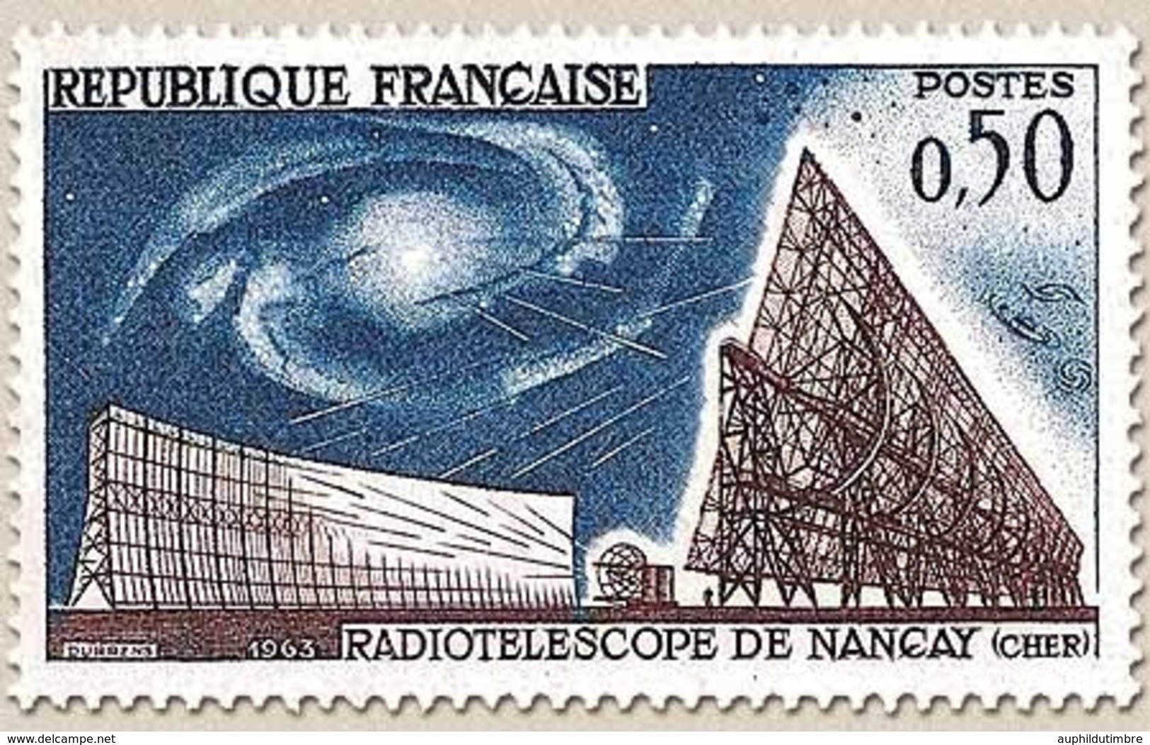 Télécommunications Spatiales. Radiotélescope De Nançay. 50c. Bleu Et Brun-violet Y1362 - Neufs