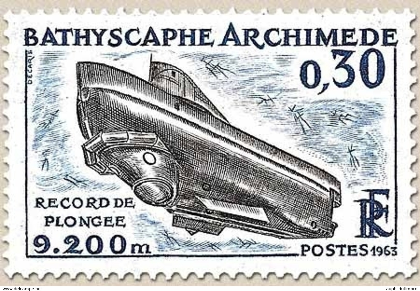 Bathyscaphe Archimède 30c. Bleu Et Noir Y1368 - Neufs