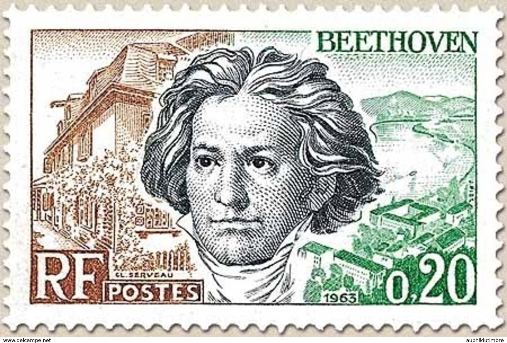 Grands Hommes De La CEE. Ludwig Van Beethoven, Musicien Allemand (1770-1827) 20c. Vert, Bleu-noir Et Brun-jaune Y1382 - Neufs