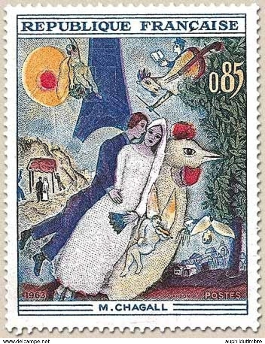 Oeuvres D'art. Les Mariés De La Tour Eiffel, De Chagall  85c. Polychrome Y1398 - Neufs