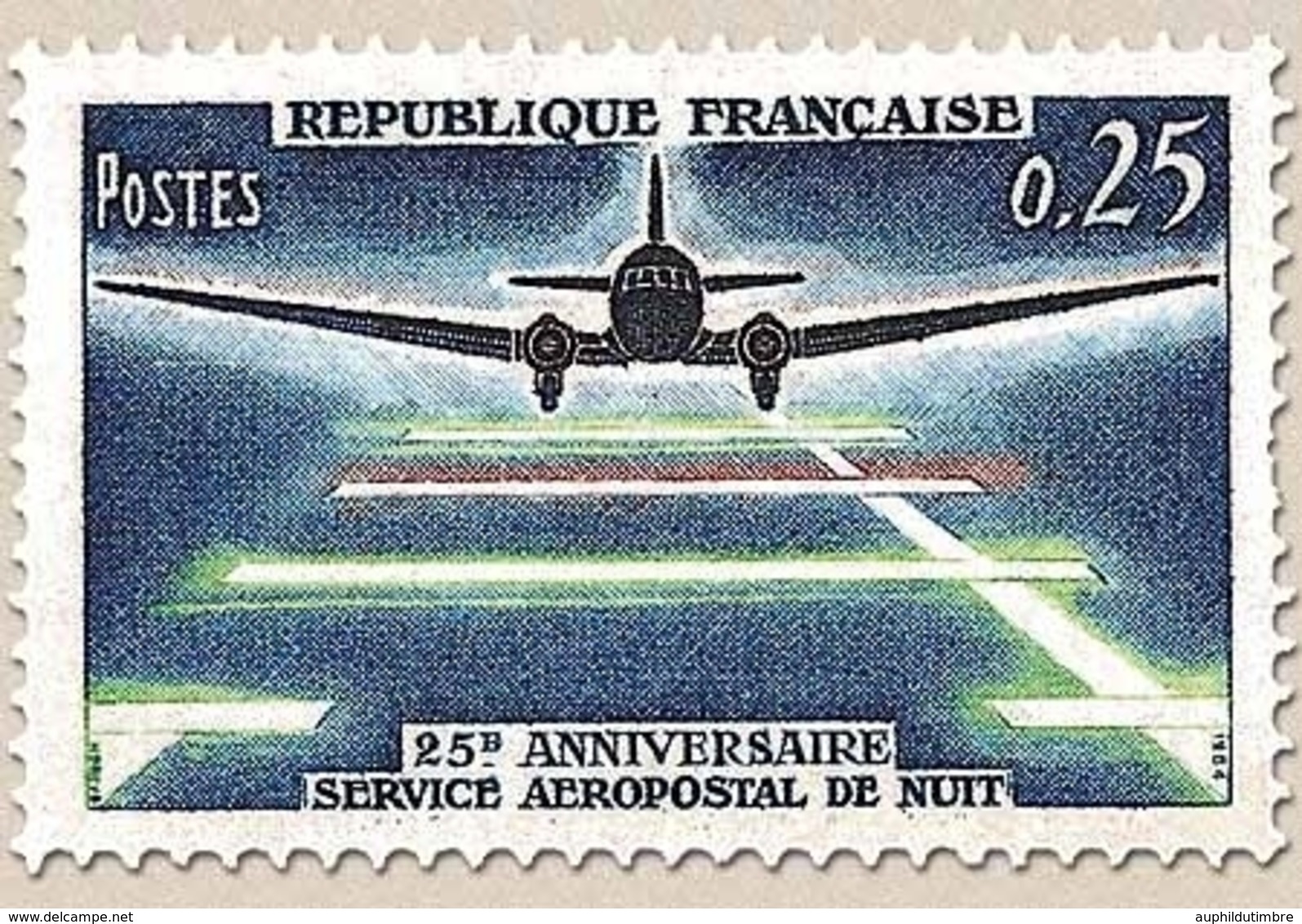 25e Anniversaire Du Service Aéropostal De Nuit. Douglas DC-3  25c. Polychrome Y1418 - Neufs