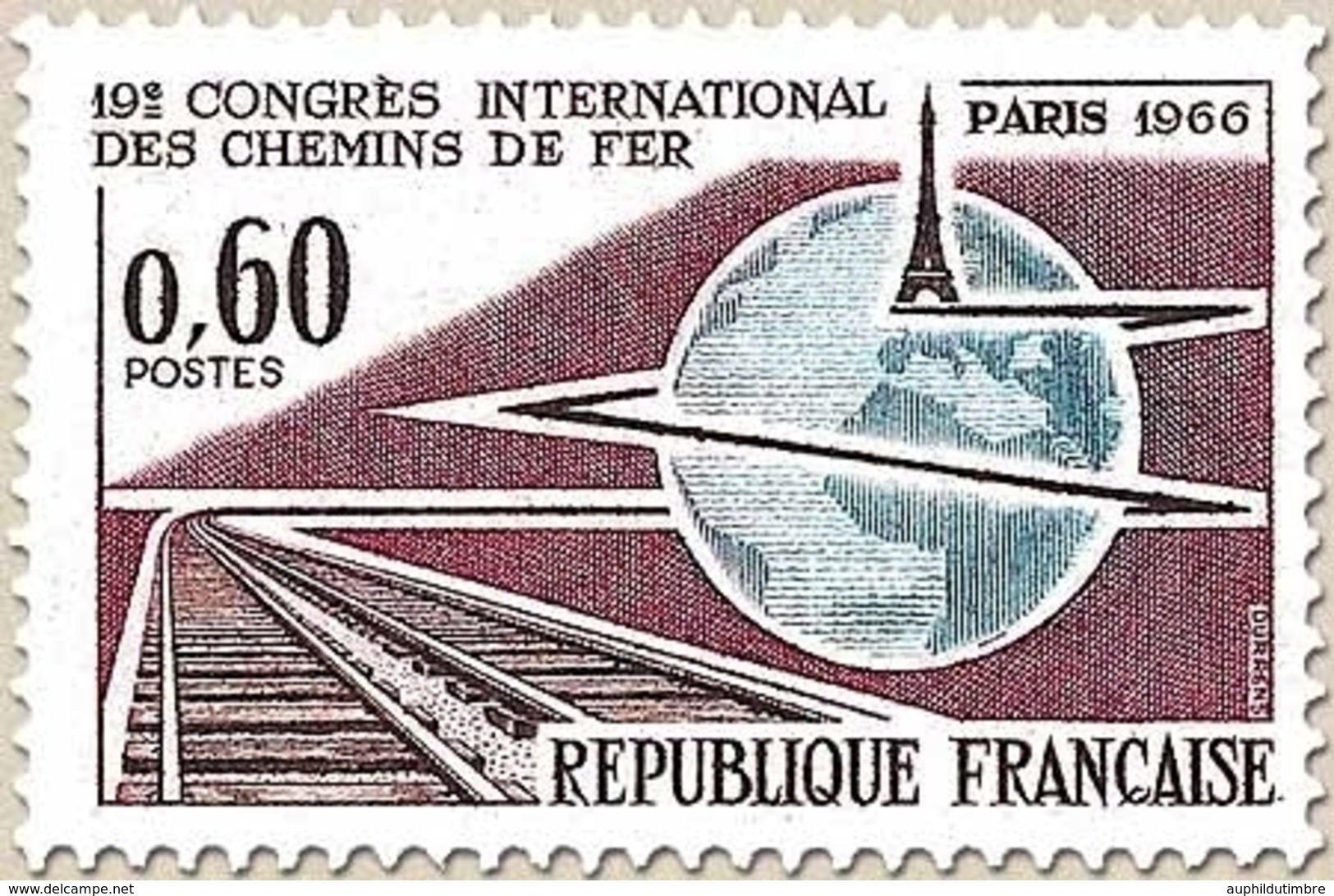 19e Congrès International Des Chemins De Fer, à Paris. 60c. Carmin, Bleu Et Violet-brun Y1488 - Neufs