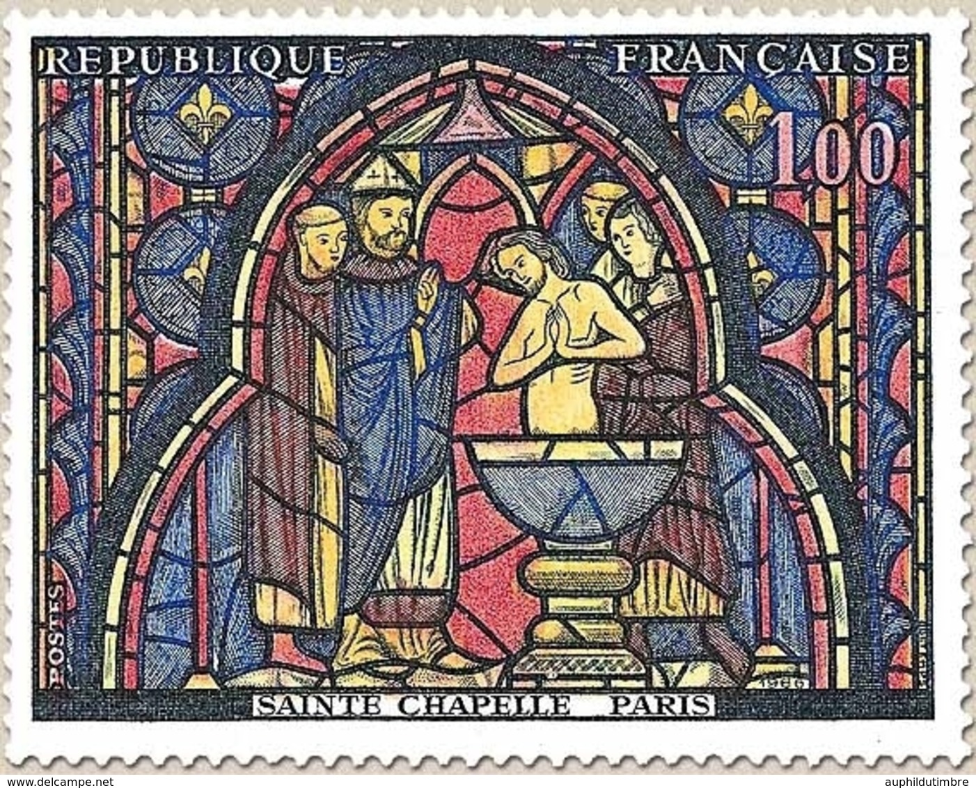 Oeuvres D'art. Vitrail De La Sainte-Chapelle (le Baptême De Judas) 1f. Polychrome Y1492 - Neufs