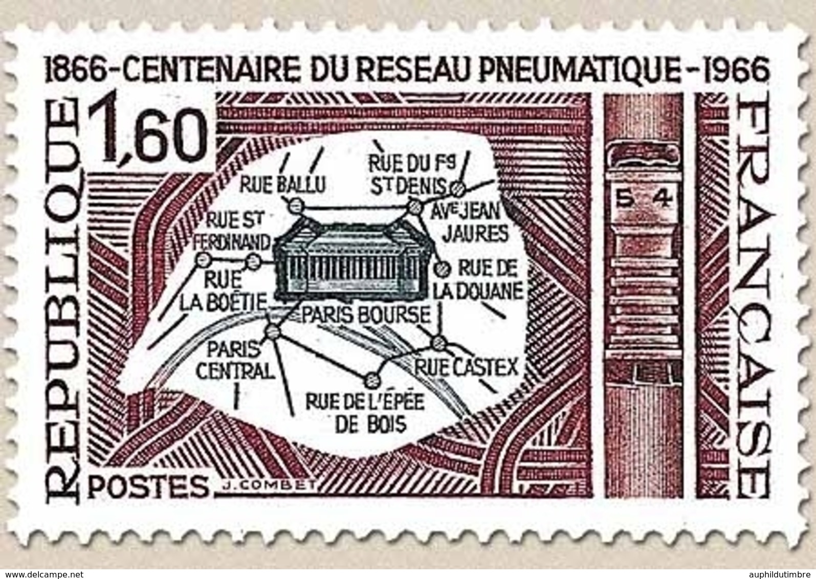 Centenaire De La Poste Pneumatique, à Paris. 1f.60 Violet-brun Et Gris-bleu Foncé Y1498 - Neufs