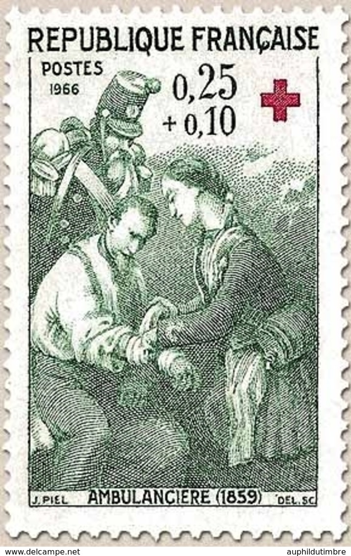 Au Profit De La Croix-Rouge. Ambulancière (1859) 25c. + 10c. Vert-gris Et Rouge Y1508 - Neufs