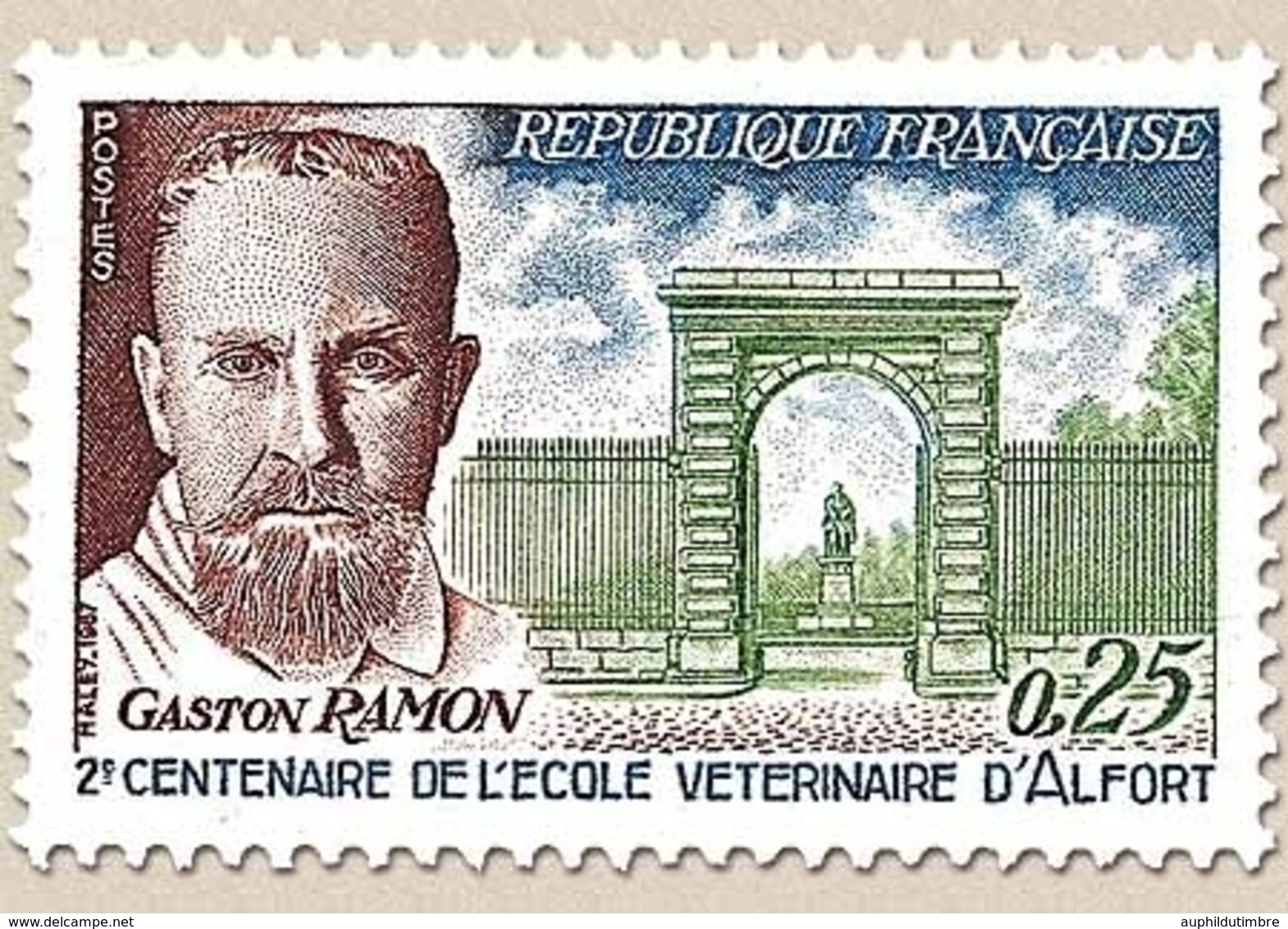 Bicentenaire De L'École Vétérinaire D'Alfort. Professeur Gaston Ramon (1886-1953) 25c. Vert, Bleu Et Brun Y1527 - Neufs