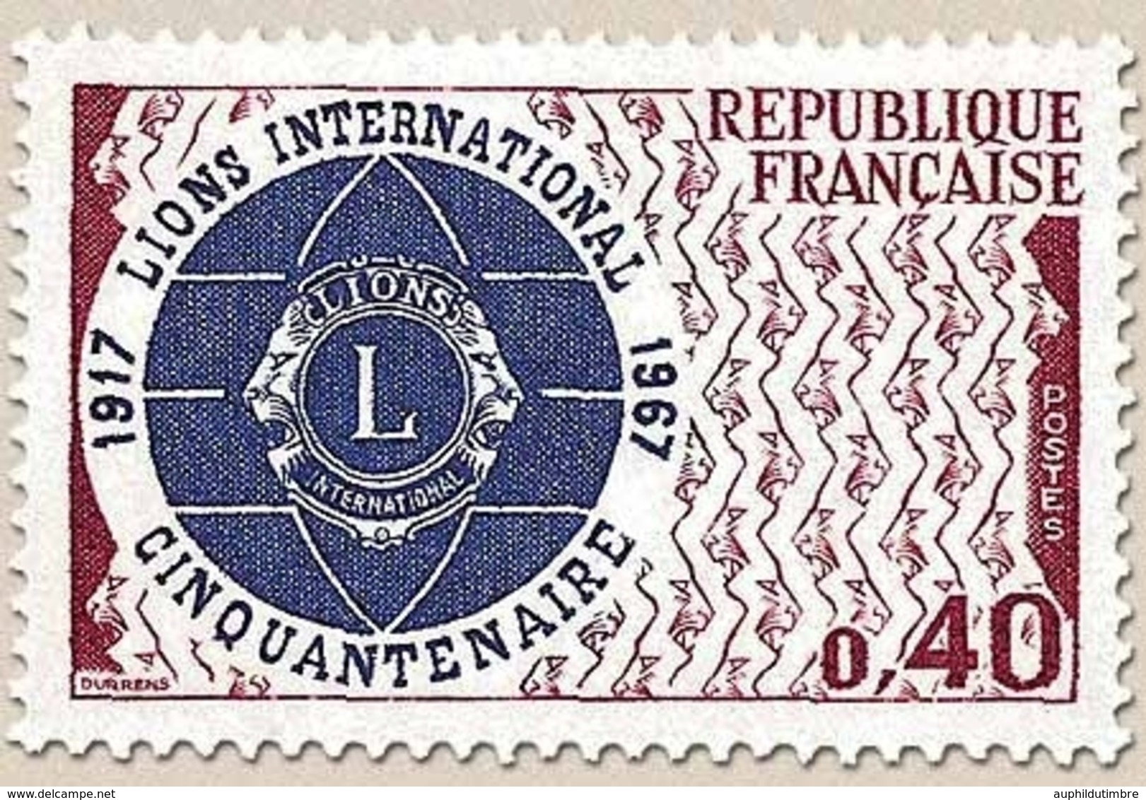Cinquantenaire Du Lions International. 40c. Violet-brun Et Bleu Foncé Y1534 - Unused Stamps