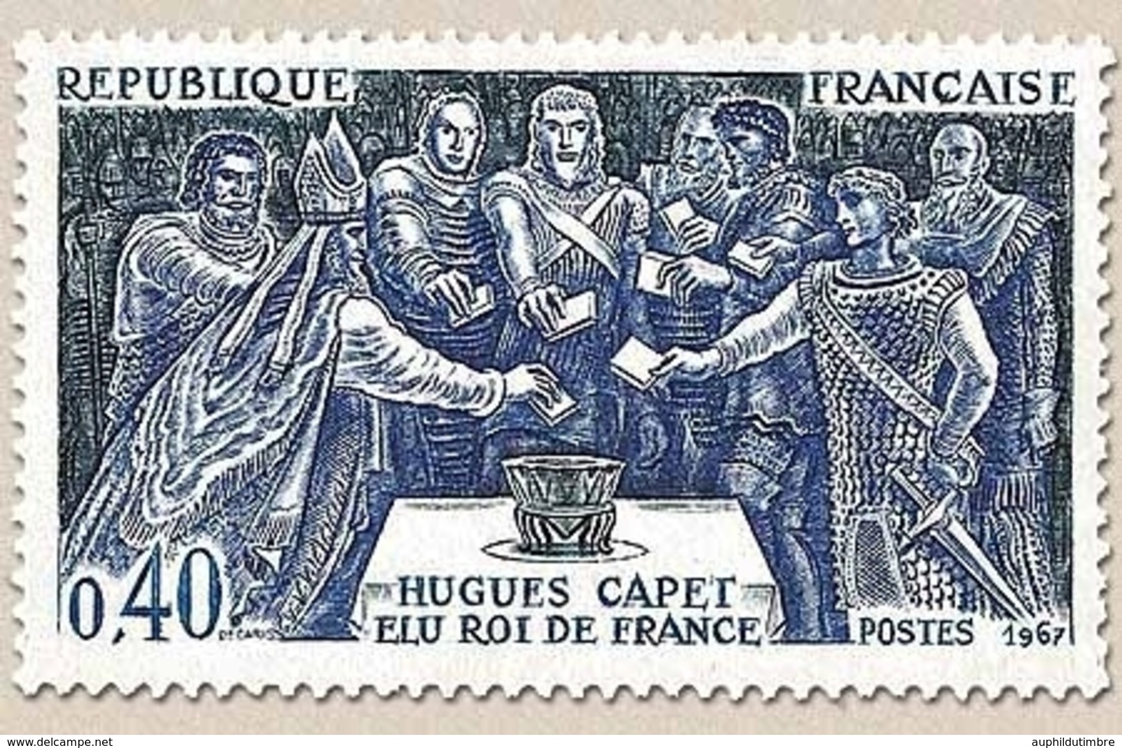 Grands Noms De L'Histoire. Hugues Capet (938-996) 40c. Bleu-vert Foncé Et Outremer Y1537 - Unused Stamps