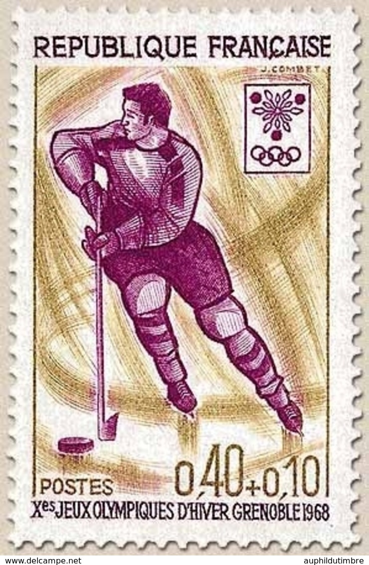 Jeux Olympiques D'hiver, à Grenoble. Hockey Sur Glace 40c. + 10c. Jaune-olive, Lilas Et Violet Y1544 - Unused Stamps