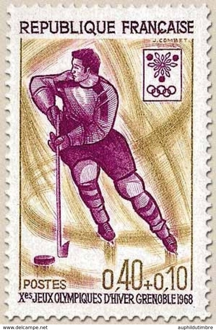 Jeux Olympiques D'hiver, à Grenoble. Hockey Sur Glace 40c. + 10c. Jaune-olive, Lilas Et Violet Y1544 - Neufs