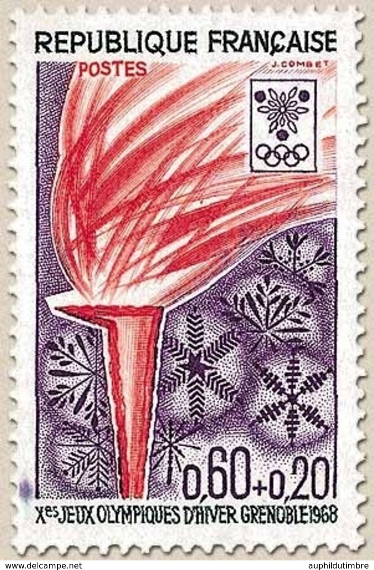 Jeux Olympiques D'hiver, à Grenoble. Flamme 60c. + 20c. Violet, Rouge Et Vert Y1545 - Neufs