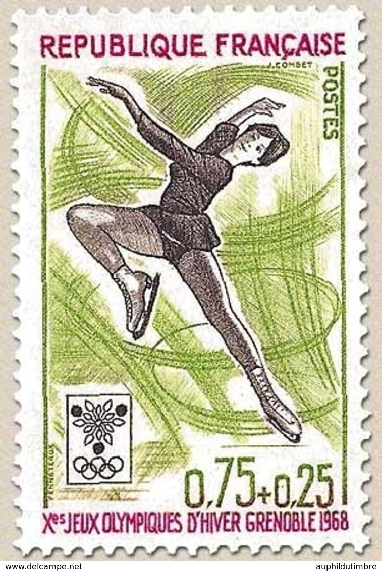 Jeux Olympiques D'hiver, à Grenoble. Patinage Artistique 75c. + 25c. Vert-jaune, Brun-violet Et Rose-lilas Y1546 - Unused Stamps