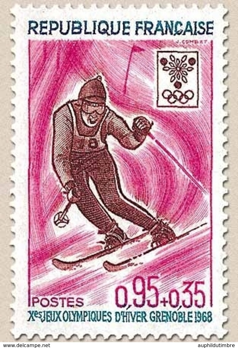 Jeux Olympiques D'hiver, à Grenoble. Ski (slalom) 95c. + 35c. Rose-lilas, Brun-rouge Et Turquoise Y1547 - Unused Stamps