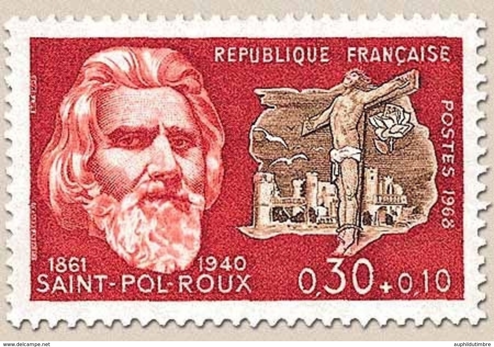 Célébrités. Paul-Pierre Roux, Dit Saint-Pol-Roux, Et Golgotha 30c. + 10c. Bistre-rouge Et Sépia Y1552 - Unused Stamps