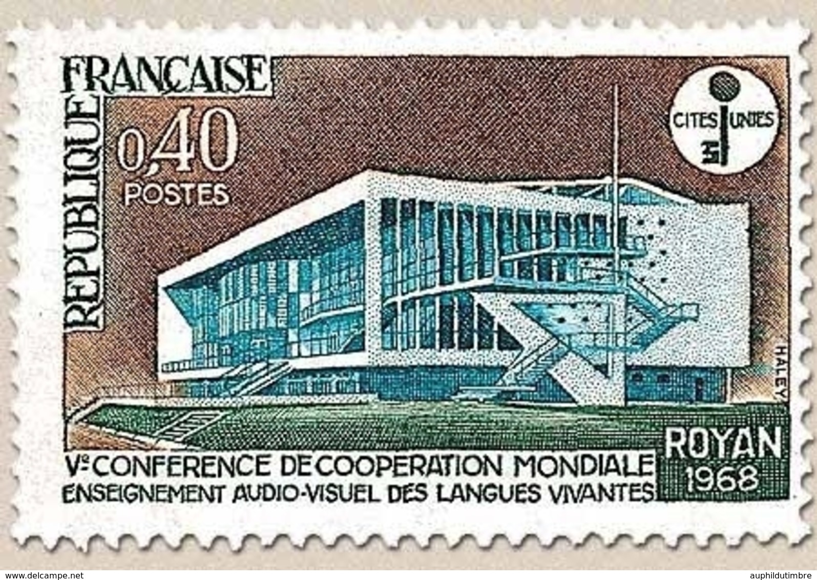 5e Conférence De Coopération Enseignement Audiovisuel Des Langues  à Royan. 40c. Sépia, Vert Foncé Et Bleu Y1554 - Unused Stamps