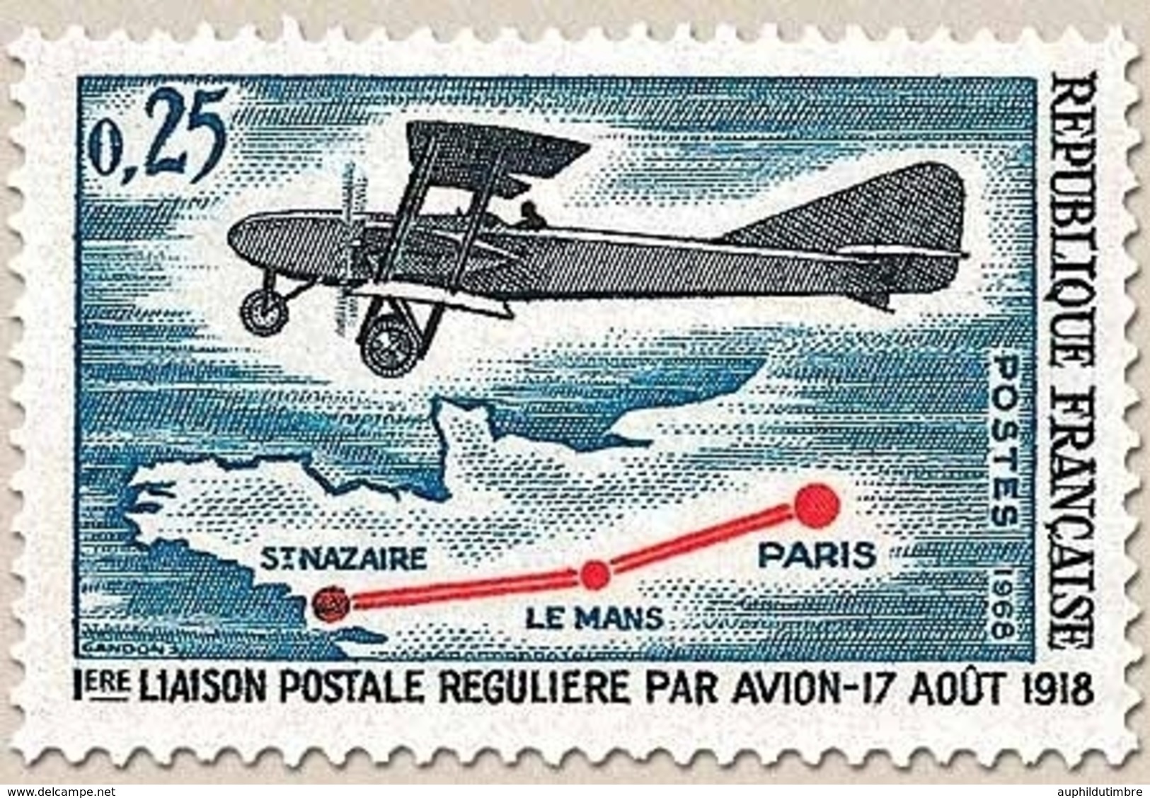 50e Anniversaire De La Première Liaison Postale Régulière Par Avion 25c. Bleu Foncé, Bleu Et Rouge Y1565 - Nuovi