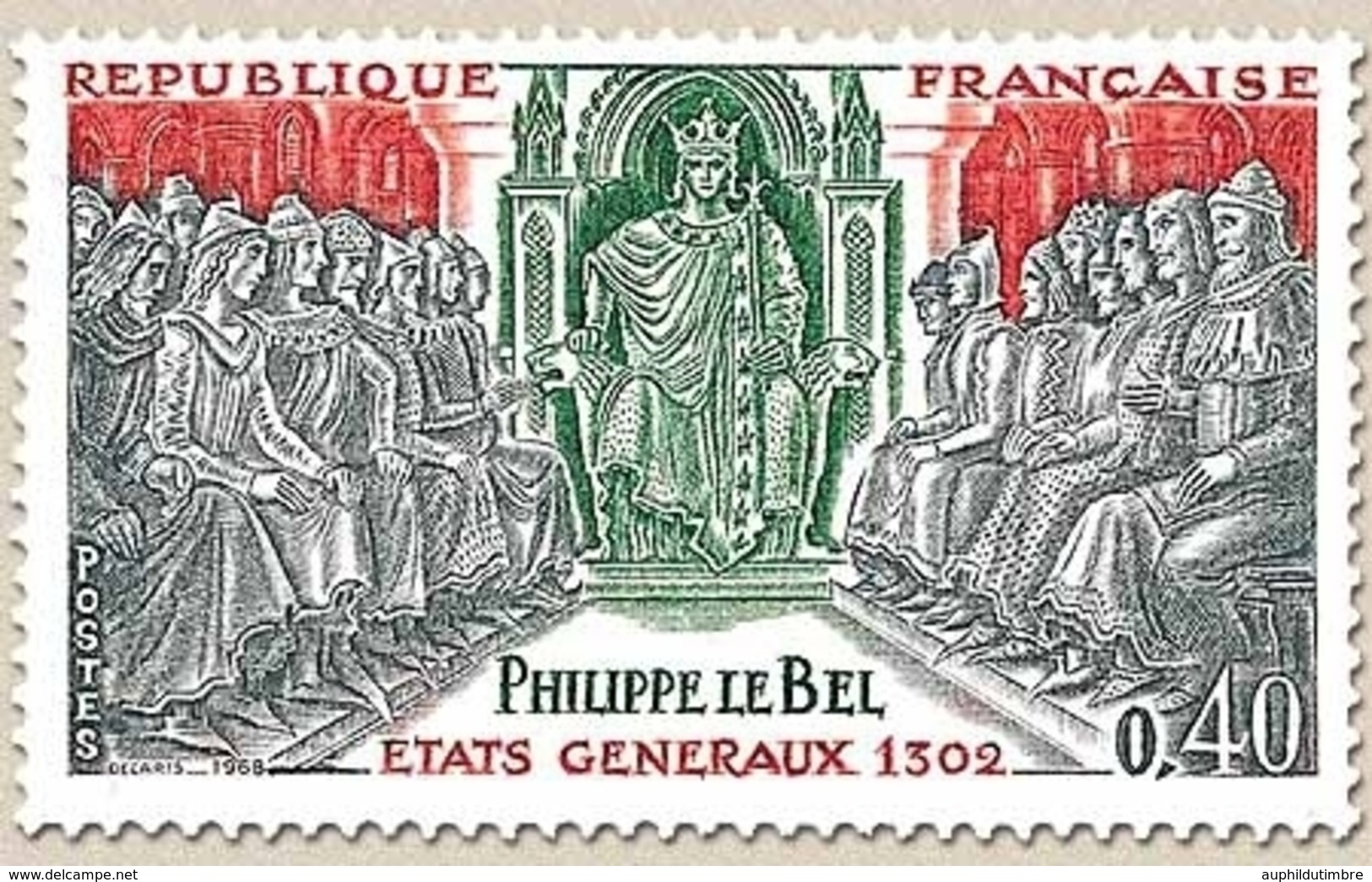 Grands Noms De L'Histoire. Philippe IV Le Bel (1268-1314), Etats Généraux De 1302 40c. Gris, Rouge-brun Et Vert Y1577 - Nuovi