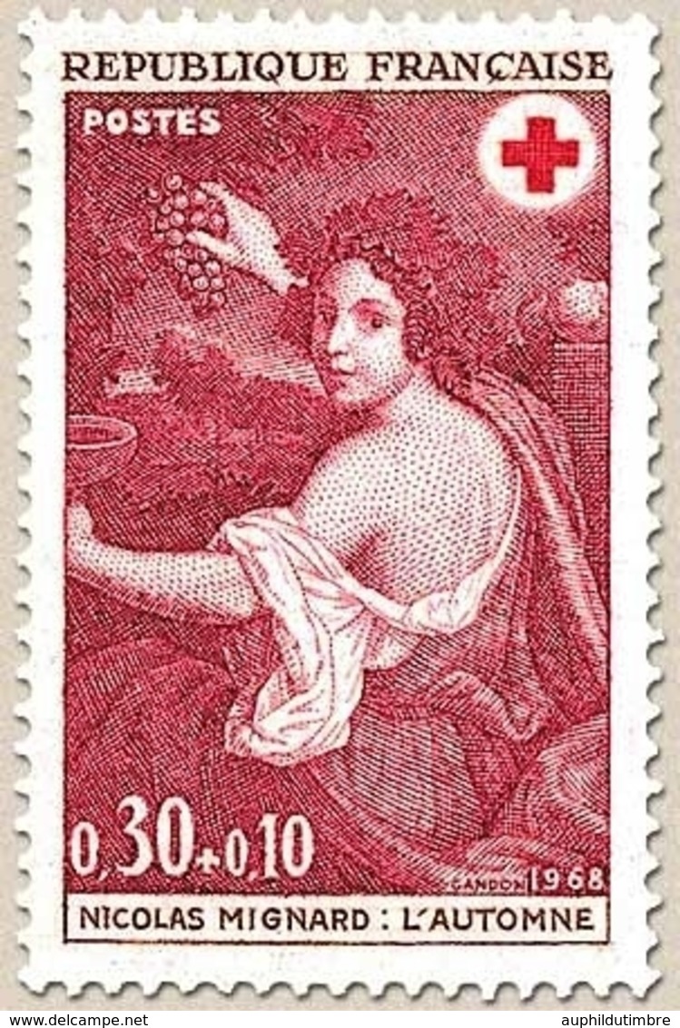 Au Profit De La Croix-Rouge. Tableaux De Nicolas Mignard (1606-1668). L'Automne 30c. + 10c. Carmin, Rouge Et Brun Y1581 - Neufs