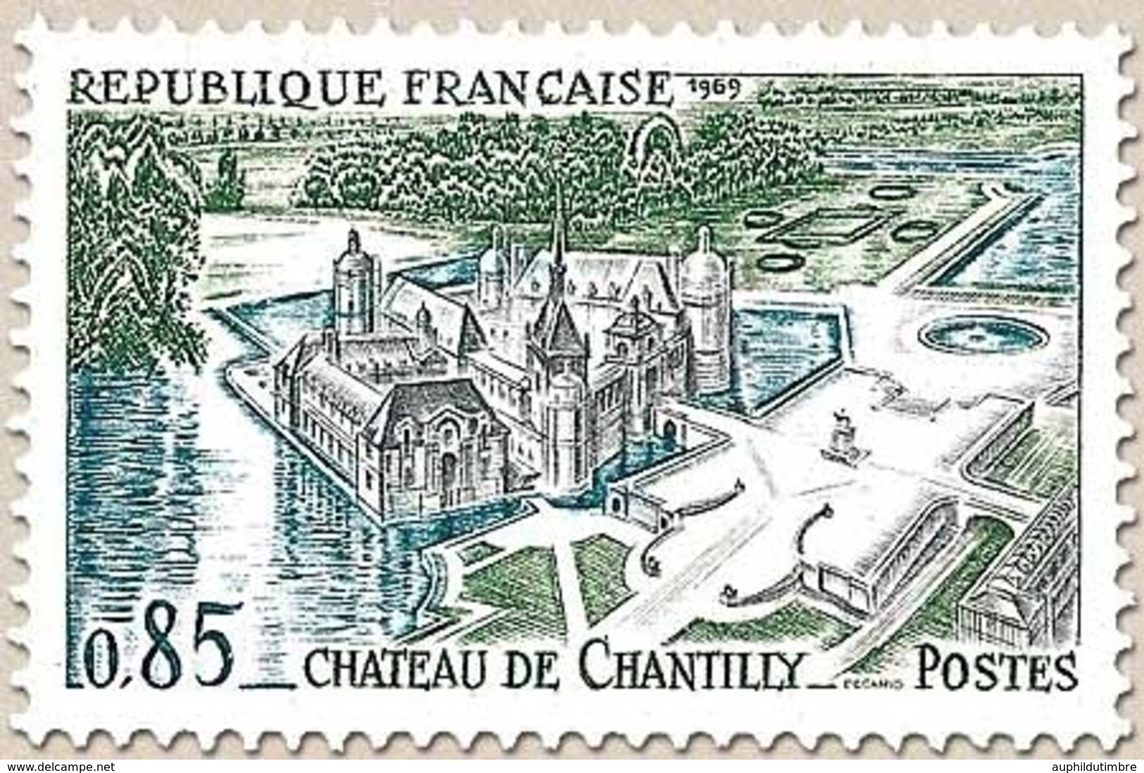 Série Touristique. Château De Chantilly (Oise) 85c. Gris-bleu, Vert Foncé Et Bleu Y1584 - Neufs