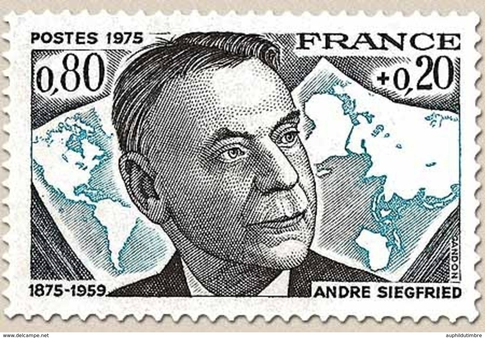 Personnage Célèbre. André Siegfried (1875-1959) 80c. + 20c. Noir Et Turquoise Y1858 - Unused Stamps