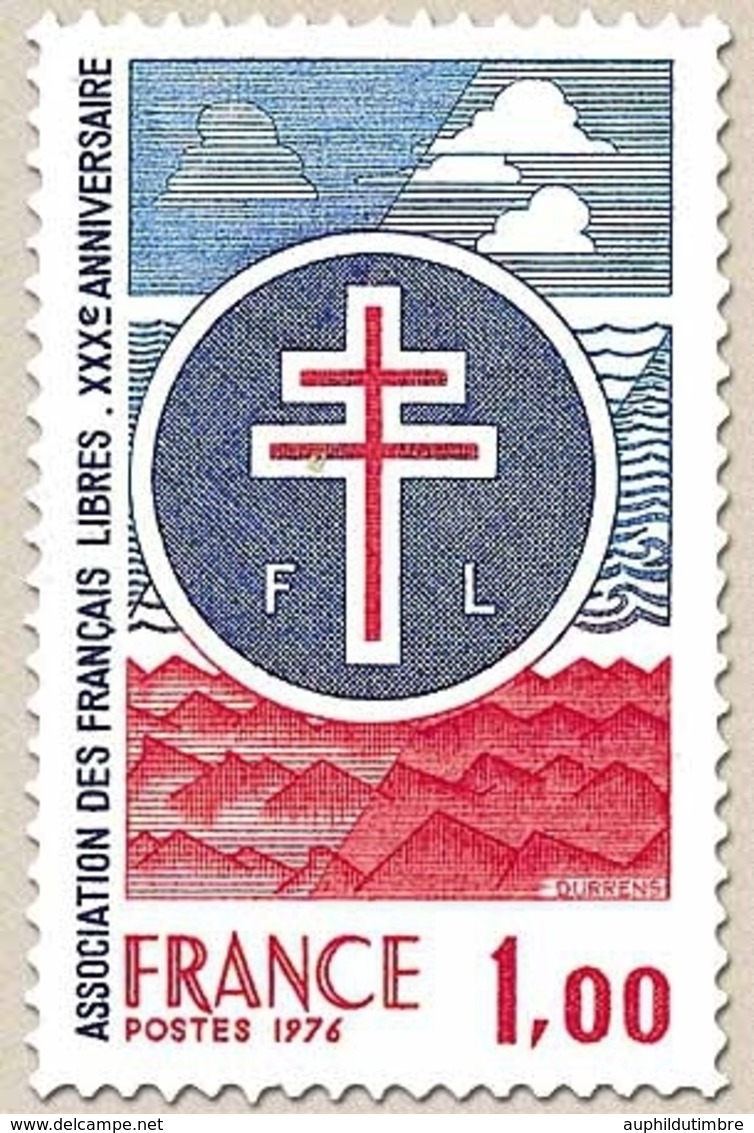 30e Anniversaire De L'Association Des Français Libres. 1f. Bleu, Rouge Et Outremer Y1885 - Unused Stamps