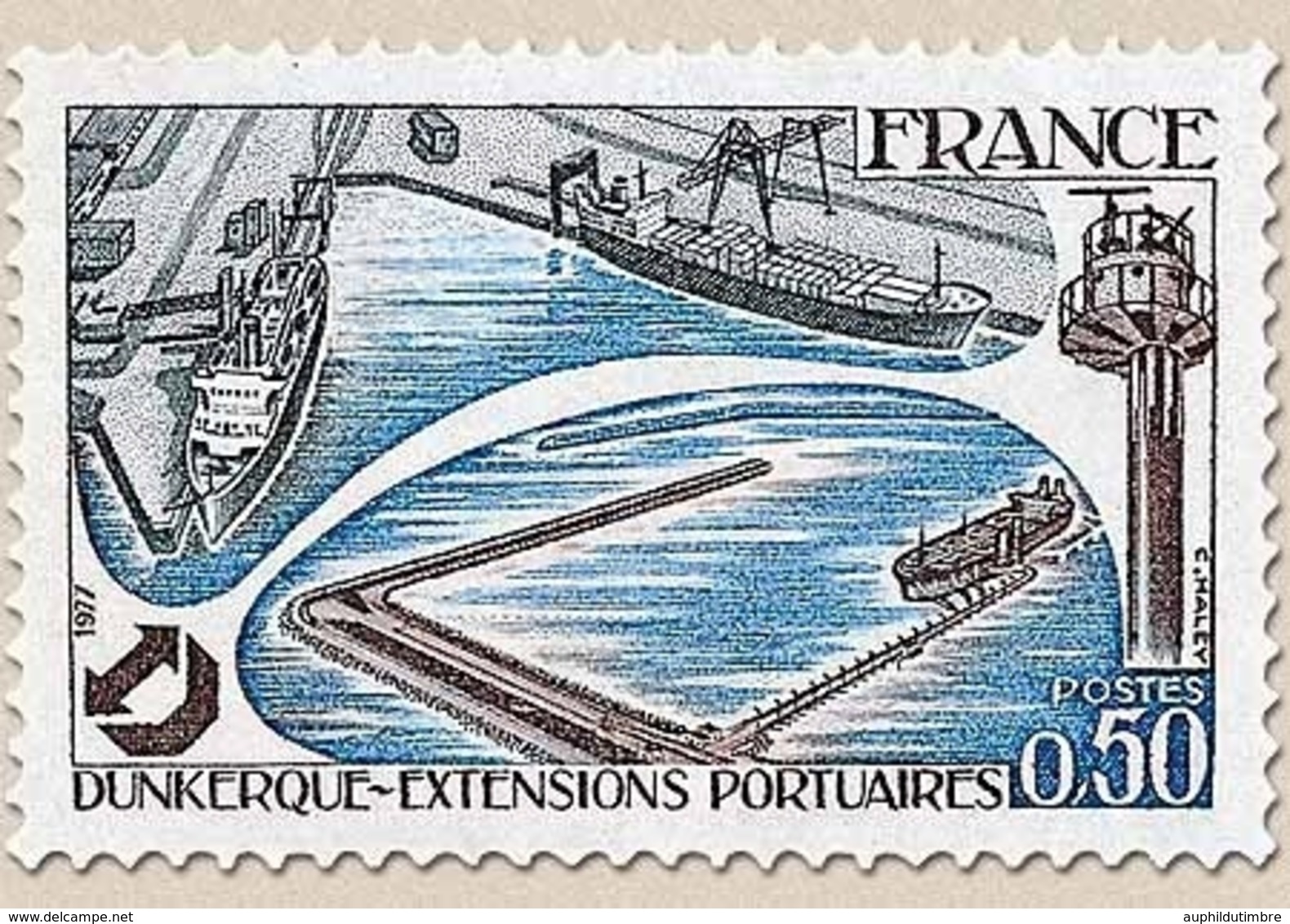 Extensions Portuaires De Dunkerque. 50c. Lilas-brun, Bleu-noir Et Bleu Y1925 - Neufs
