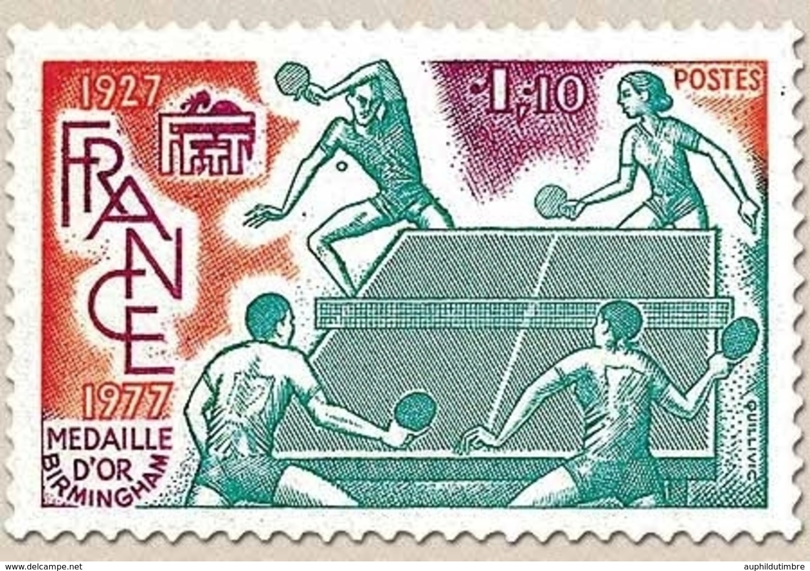 Tournoi Du Cinquantenaire De La Fédération Française De Tennis De Table. 1f.10 Orange, Lilas-rouge Et Vert-bleu Y1961 - Unused Stamps