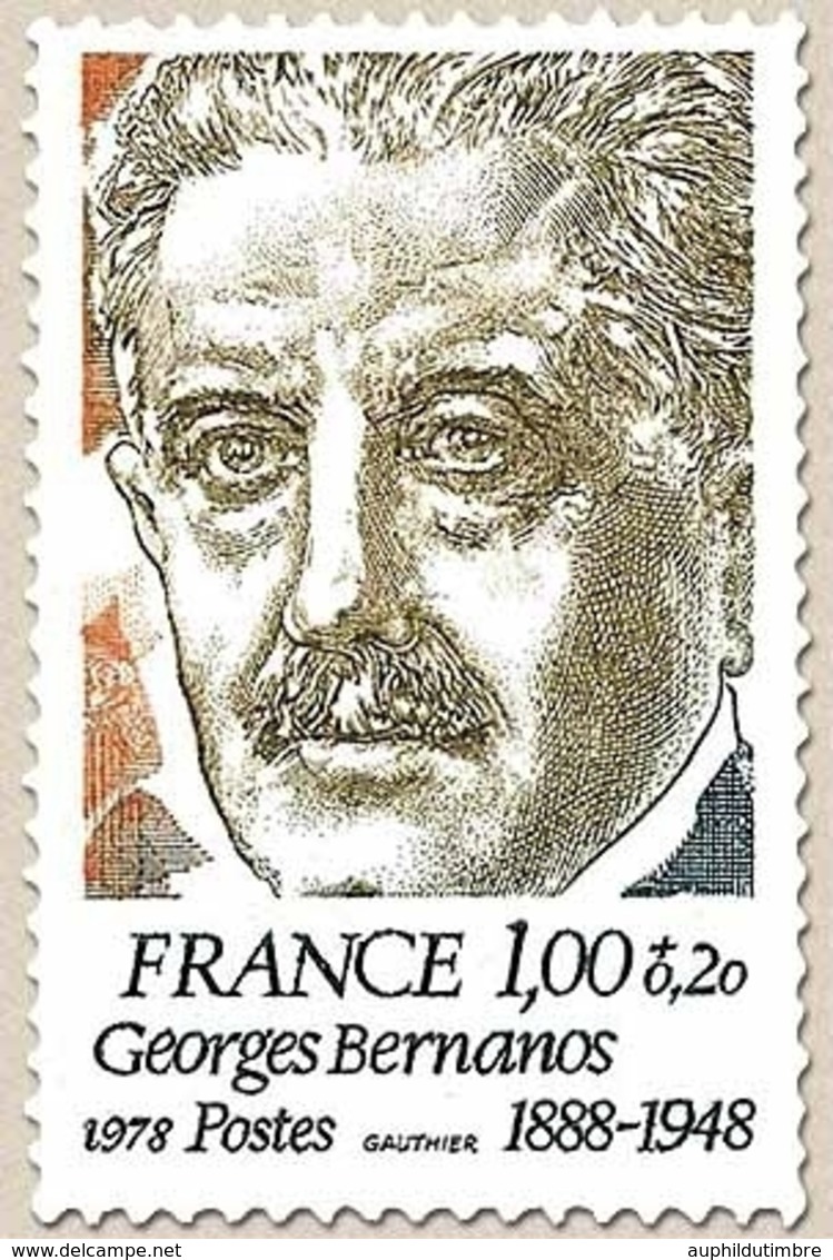 Personnages Célèbres. Georges Bernanos 1f. + 20c. Olive, Brun-jaune Et Bleu-gris Y1987 - Ungebraucht