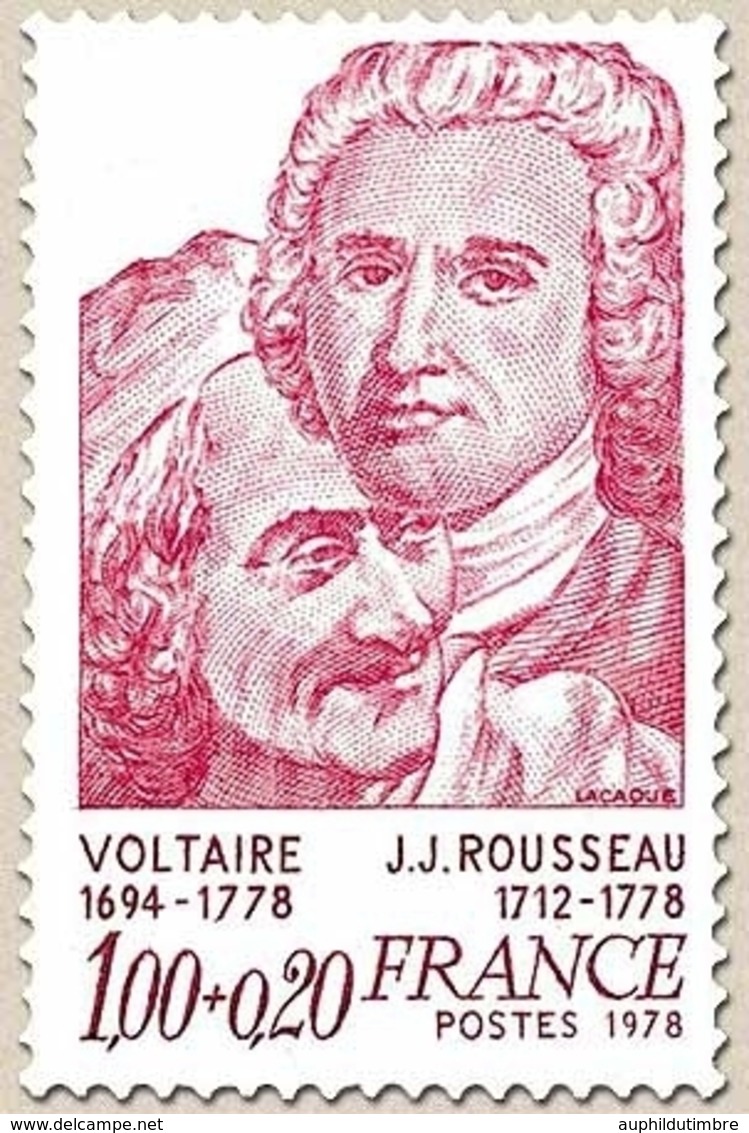 Personnages Célèbres. Voltaire Et Rousseau 1f. + 20c. Grenat Et Lilas Y1990 - Ungebraucht