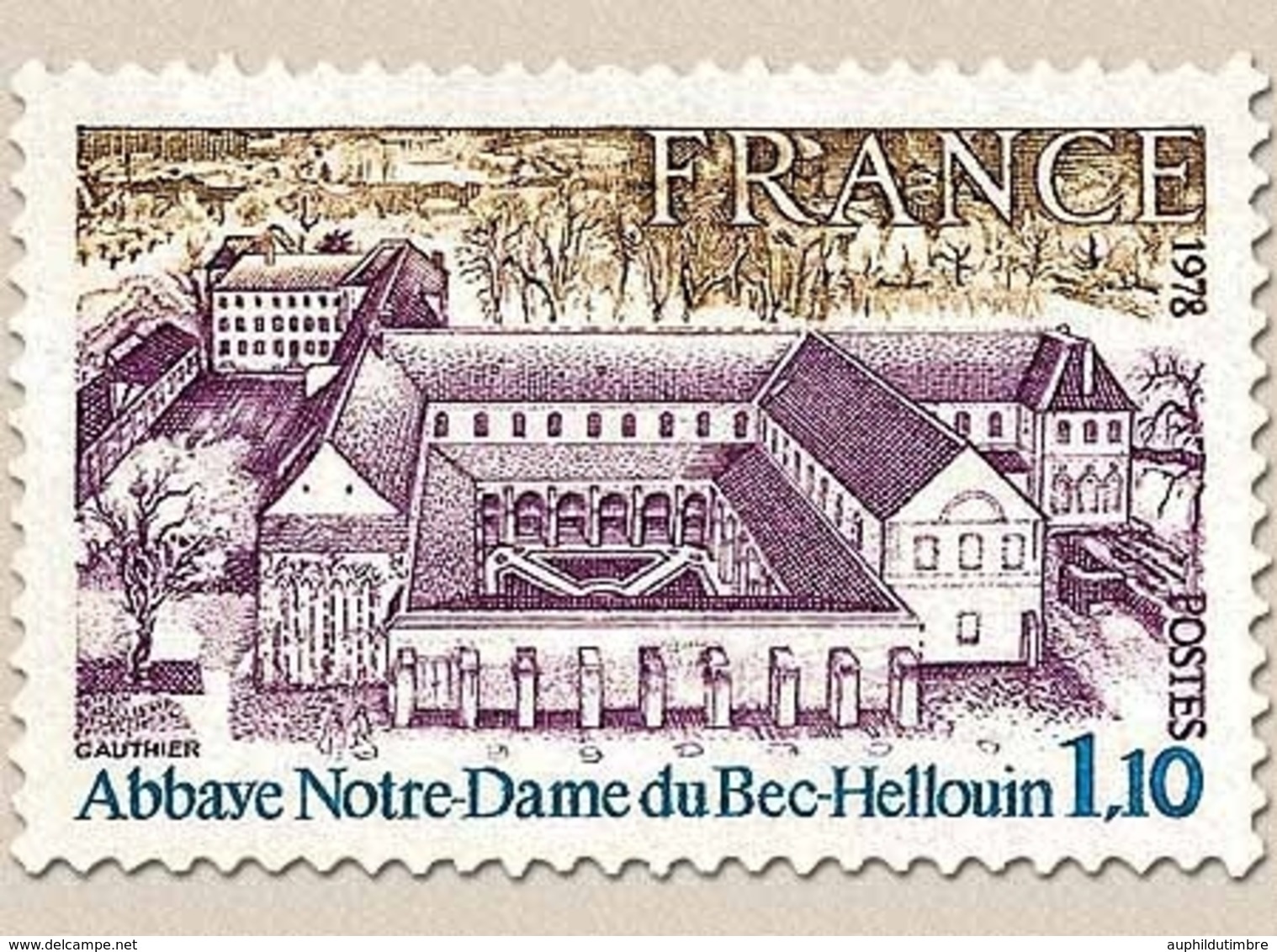 Série Touristique. Abbaye Notre-Dame Du Bec-Hellouin 1f.10 Brun-olive, Bleu Et Lilas Y1999 - Unused Stamps