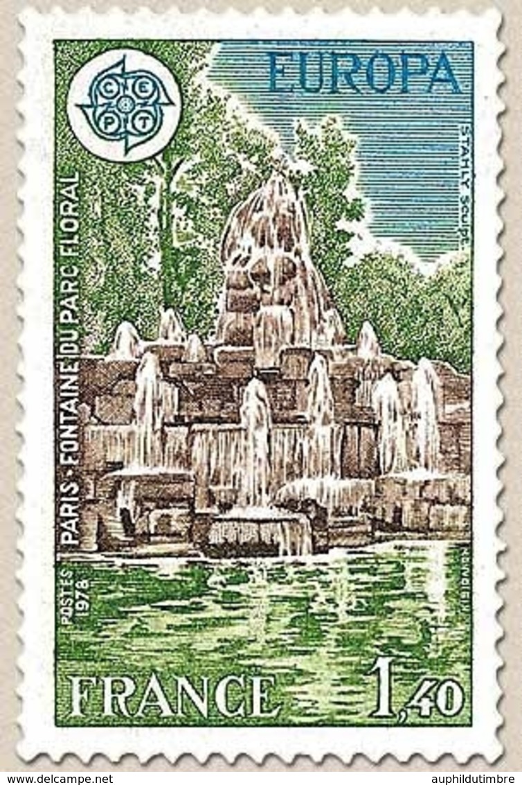 Europa. Monuments. Fontaine Du Parc Floral De Paris 1f.40 Bleu, Vert Et Brun Y2009 - Unused Stamps