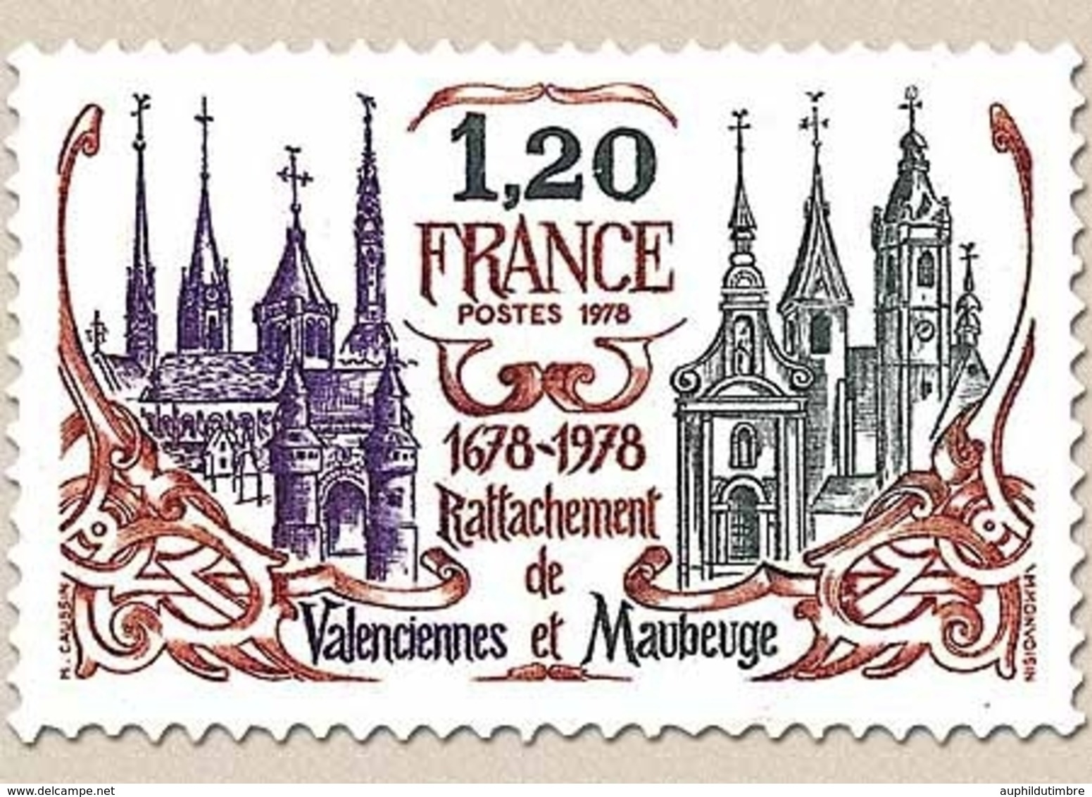 300e Anniversaire Du Rattachement De Valenciennes Et Maubeuge. 1f.20 Gris-brun, Rouge Et Violet Y2016 - Ungebraucht