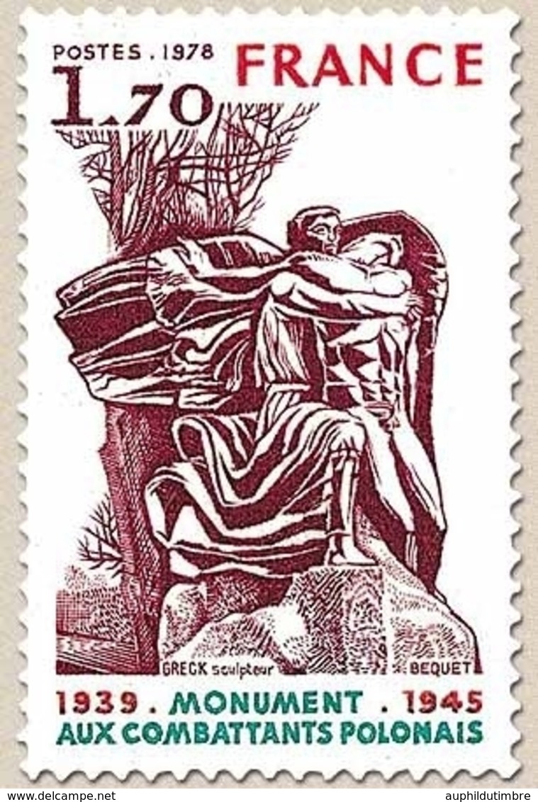 Monument Aux Combattants Polonais 1939-1945. 1f.70 Rouge, Vert-bleu Et Carmin-brun Y2021 - Unused Stamps