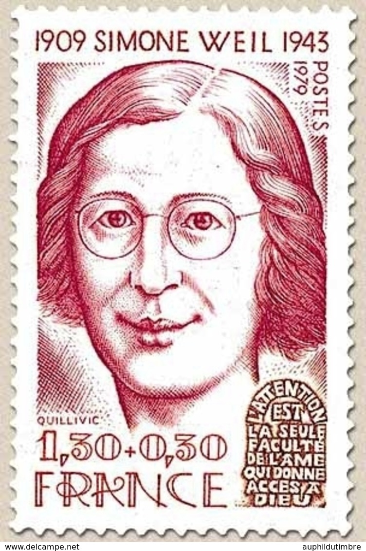 Personnages Célèbres. Simone Weil 1f.30 + 30c. Carmin Et Brun-rouge Y2032A - Unused Stamps