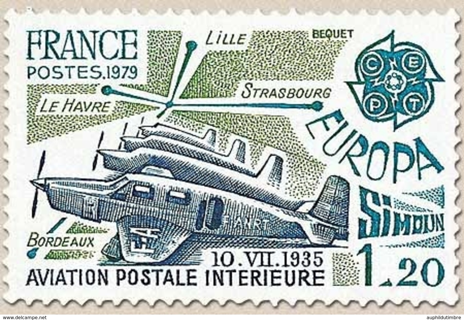 Europa. Simoun, Aviation Postale Intérieure. 1f.20 Bleu, Bleu-turquoise Et Vert Y2046 - Ungebraucht