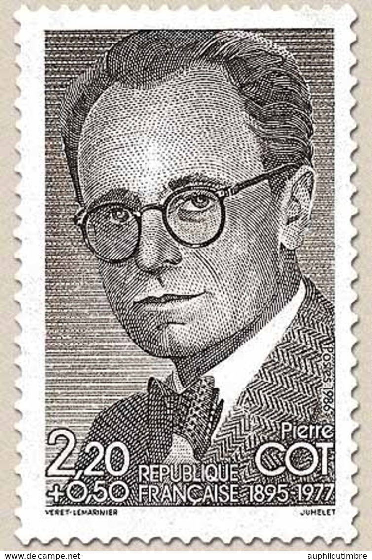 Hommage à Pierre Cot (1895-1977). Surtaxe. Portrait De L'homme Politique 2f.20 + 50c. Brun Et Noir Y2406 - Unused Stamps