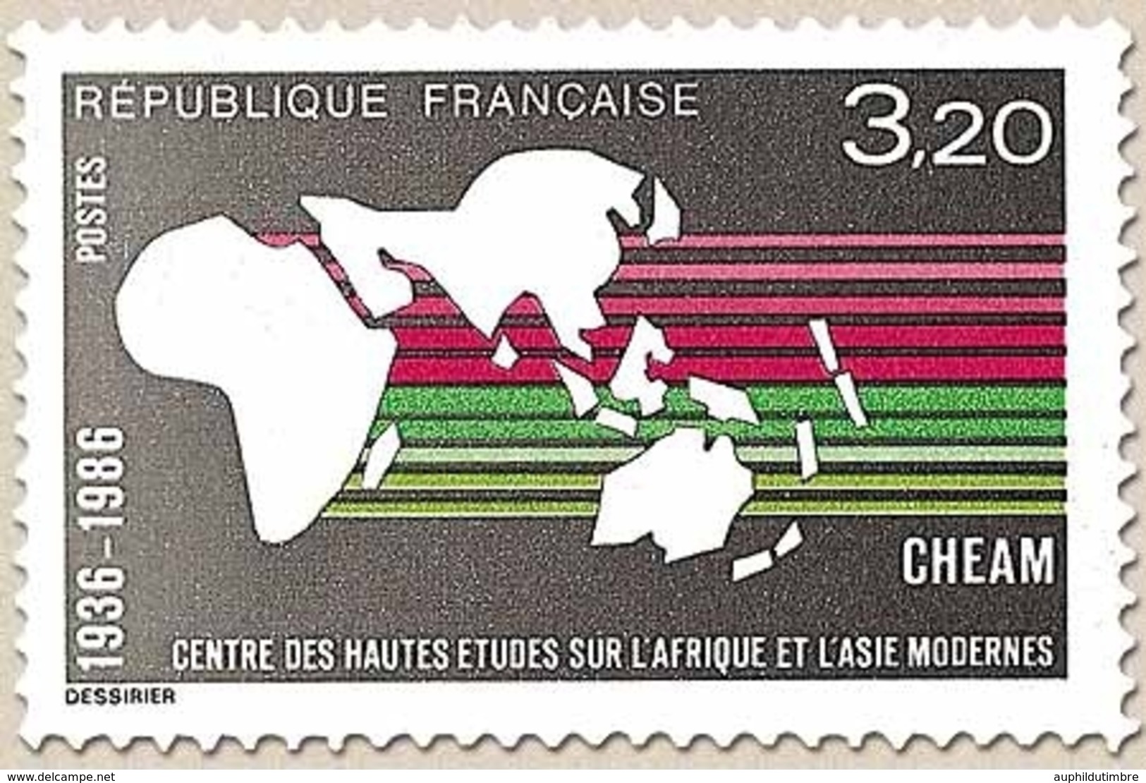 Centre Des Hautes Etudes Sur L'Afrique Et L'Asie Modernes. Carte Des Deux Continents  3f.20 Rouge, Vert Et Noir Y2412 - Unused Stamps