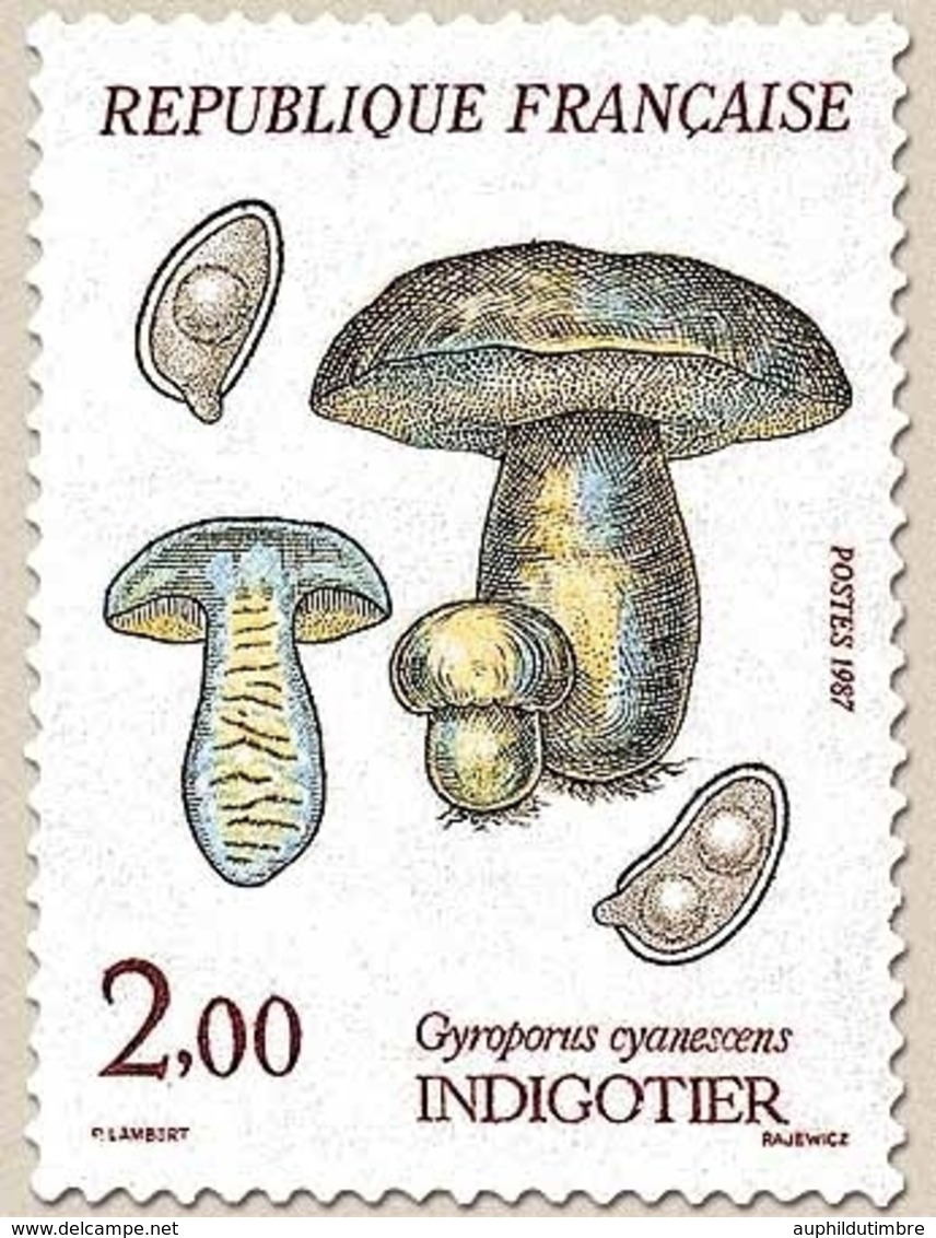 Flore Et Faune De France. Champignons. Indigotier (Gyroporus Cyanescens) 2f. Bleu, Jaune Et Brun Y2488 - Neufs