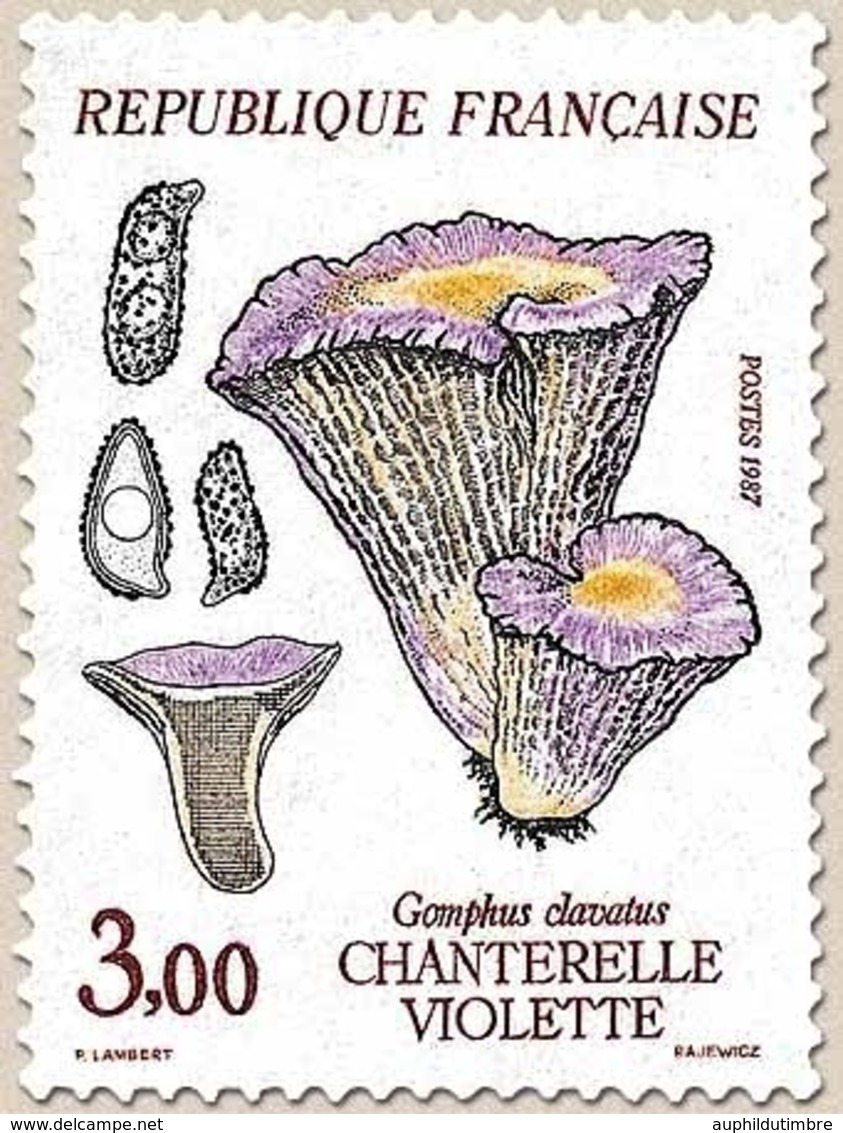 Flore Et Faune De France. Champignons. Chanterelle Violette (Gomphus Clavatus) 3f. Violet, Jaune Et Bistre Y2489 - Ongebruikt