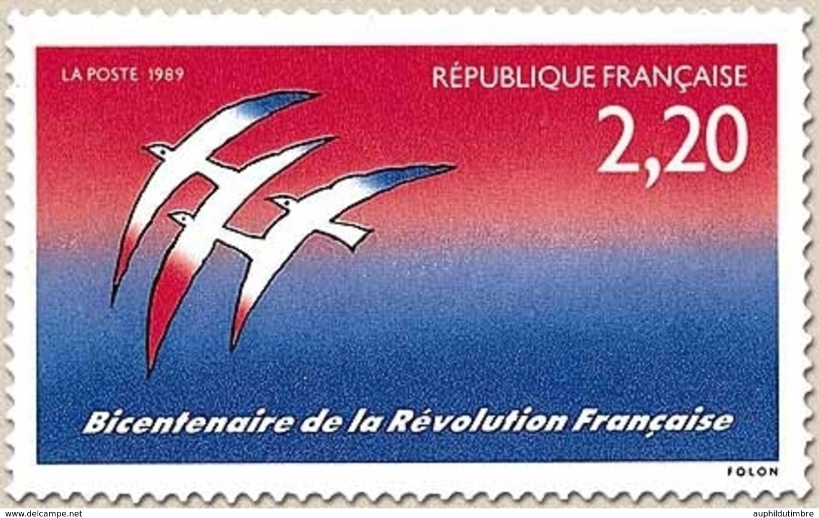 Bicentenaire De La Révolution. Logotype De J.-M. Folon (Liberté, Egalité, Fraternité)  2f.20 Bleu Et Rouge Y2560 - Unused Stamps