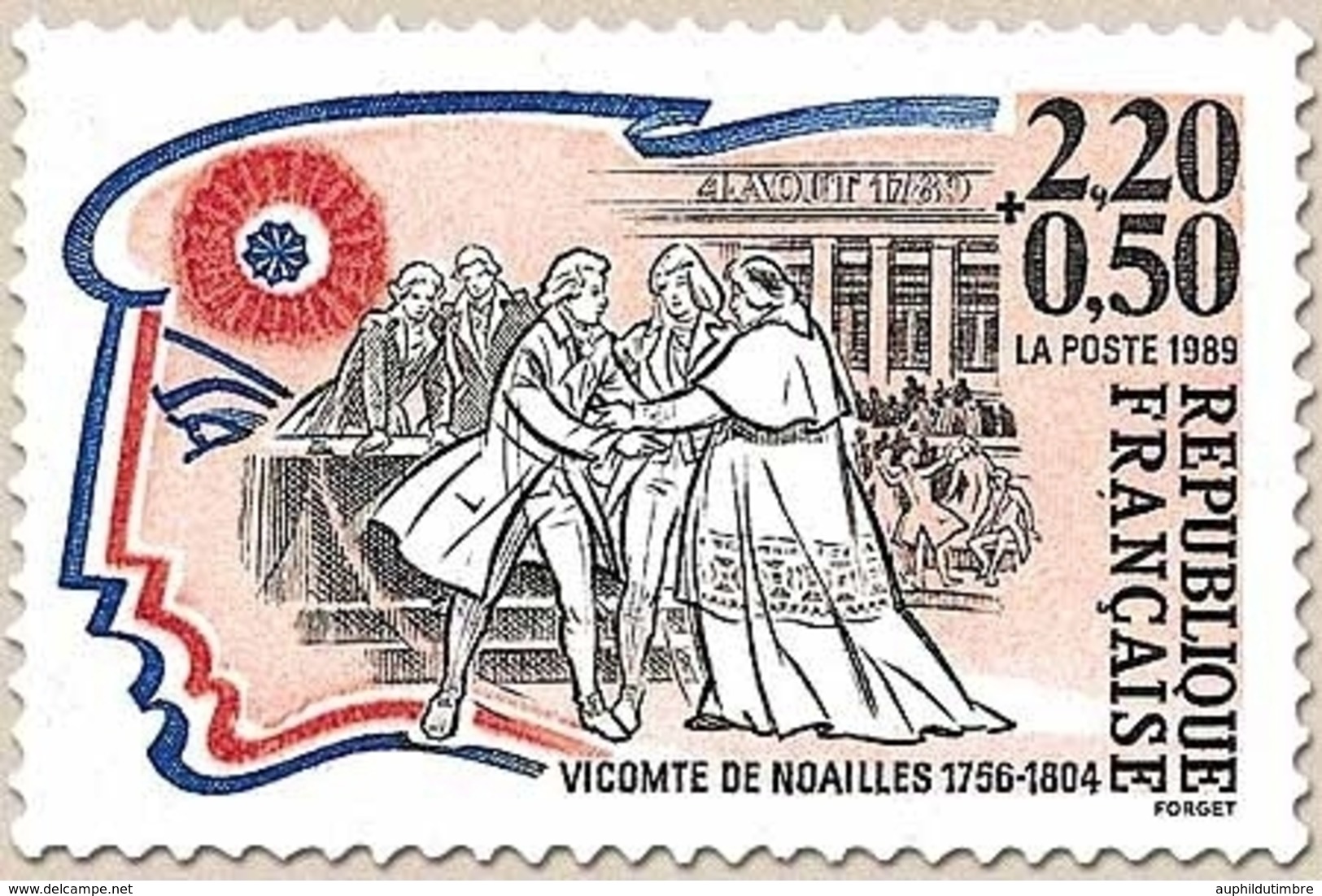 Personnages Célèbres De La Révolution. Vicomte De Noailles (1756-1804)  2f.20 + 50c. Rouge, Bleu, Noir Et Rose Y2566 - Unused Stamps