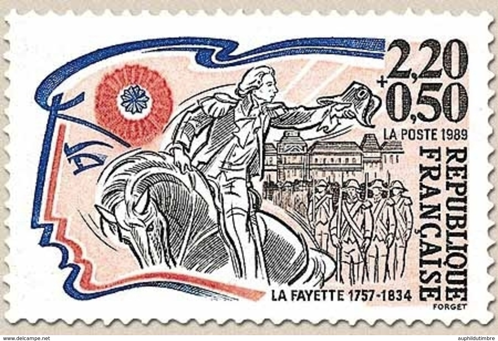 Personnages Célèbres De La Révolution. La Fayette (1757-1834)  2f.20 + 50c. Rouge, Bleu, Noir Et Rose Y2567 - Unused Stamps
