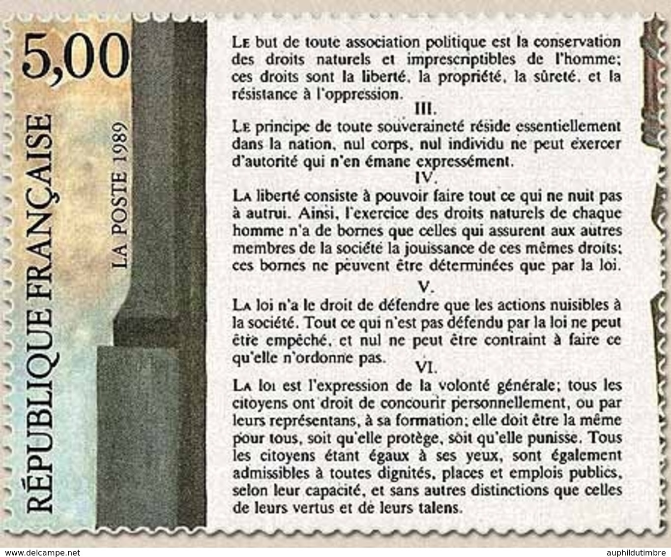 Bicentenaire De La Révolution Et De La Déclaration Des Droits De L'Homme Et Du Citoyen. 5f. Articles II à VI Y2597 - Unused Stamps