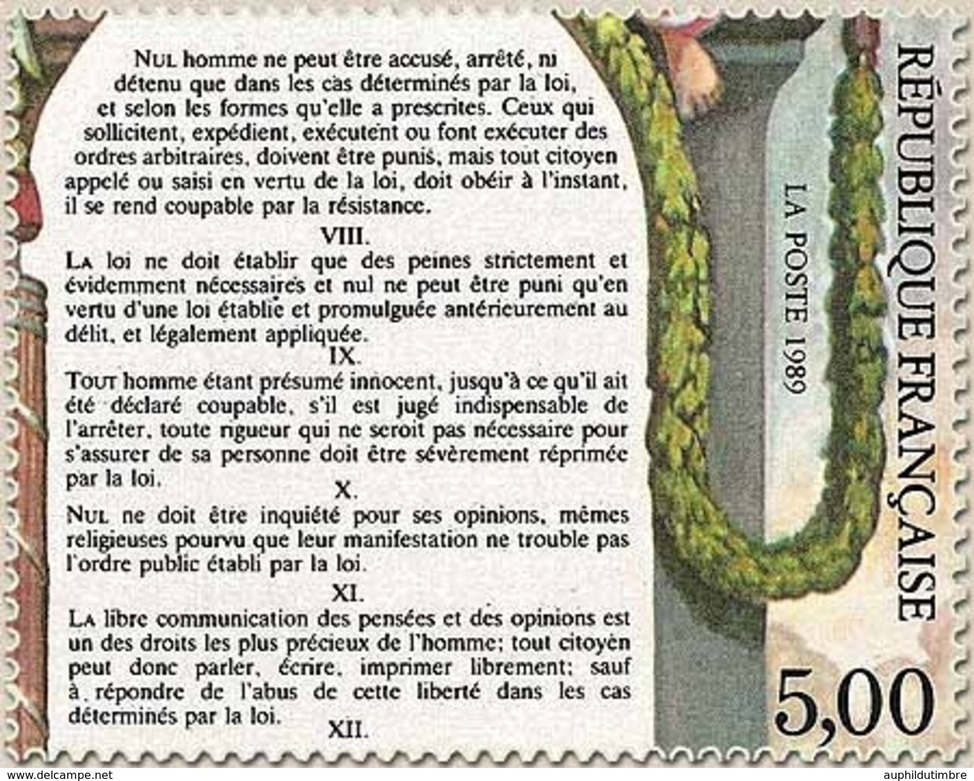 Bicentenaire De La Révolution Et De La Déclaration Des Droits De L'Homme Et Du Citoyen. 5f. Articles VII à XI Y2598 - Ongebruikt