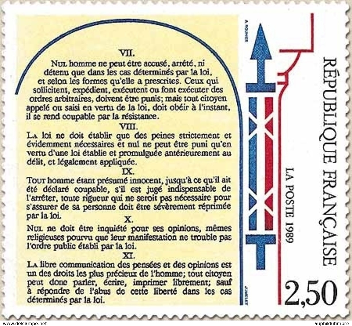 Bicentenaire De La Déclaration Des Droits De L'Homme Et Du Citoyen. 2f.50 Articles VII à XI Y2604 - Unused Stamps