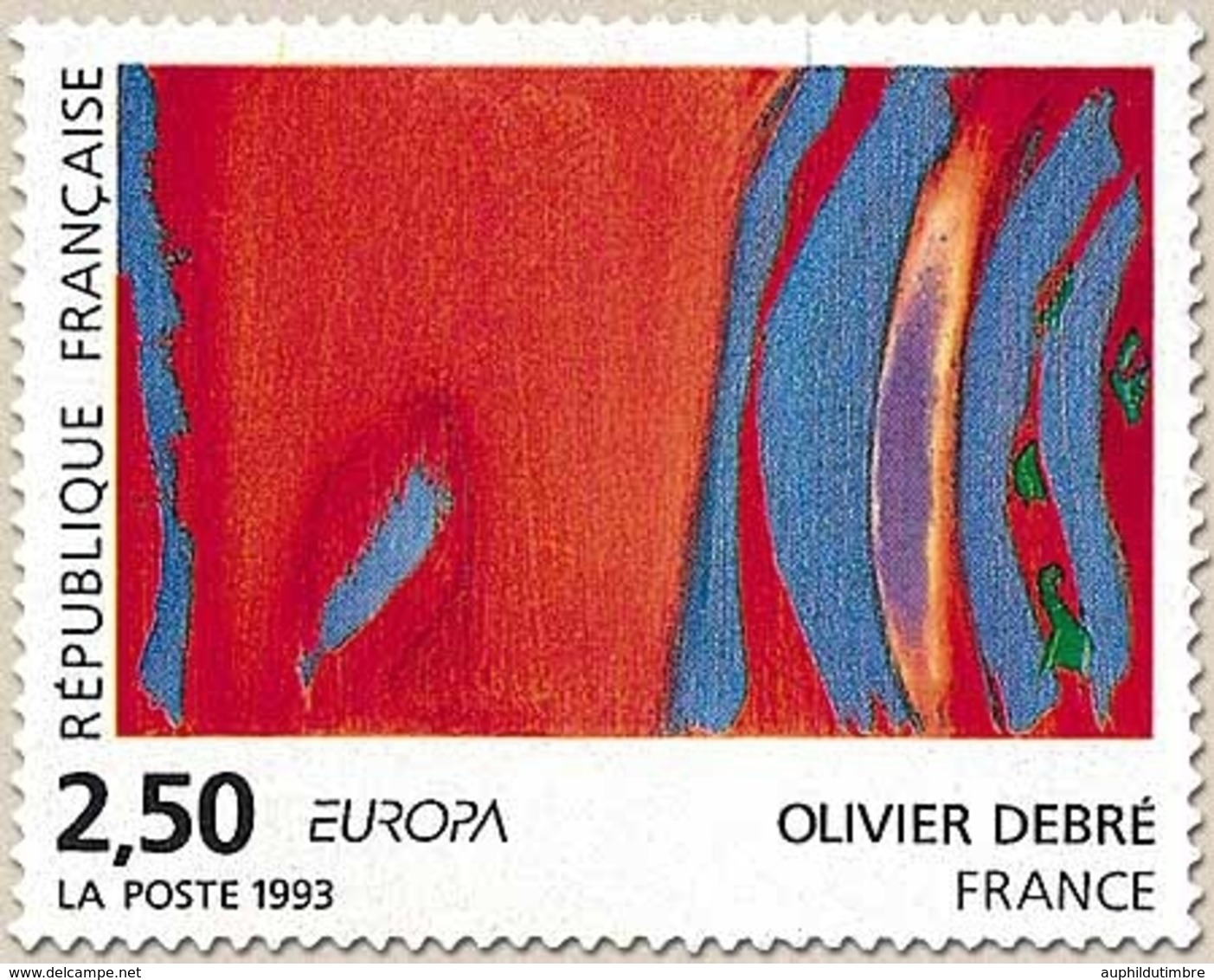 Europa. Art Contemporain. Œuvre D'Olivier Debré, Rouge Rythme Bleu. 2f.50 Rouge, Bleu, Vert Et Violet Y2797 - Ongebruikt