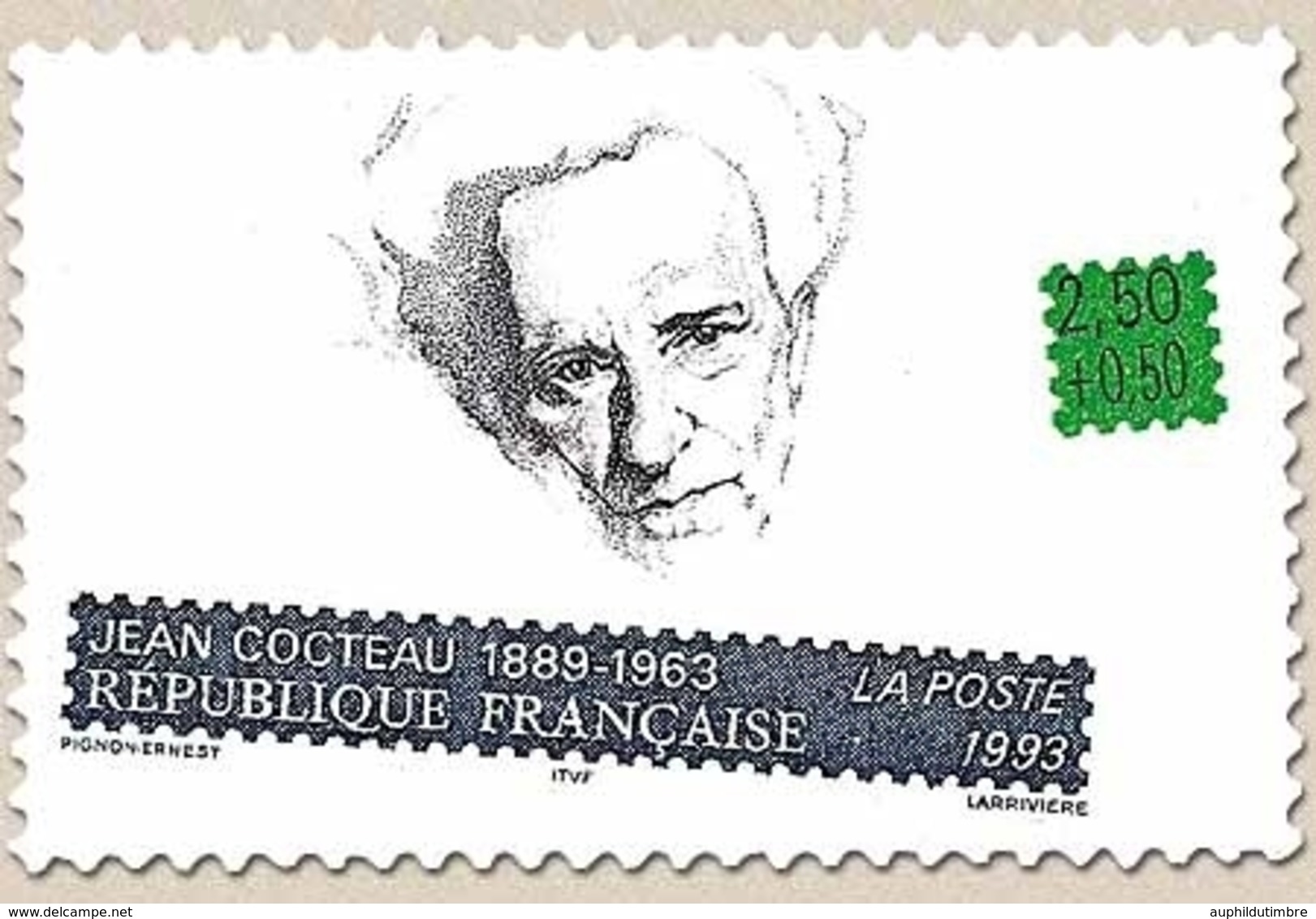 Personnages Célèbres. Ecrivains Français. Jean Cocteau (1889-1963)  2f.50 + 50c. Bleu, Vert Et Noir Y2801 - Unused Stamps